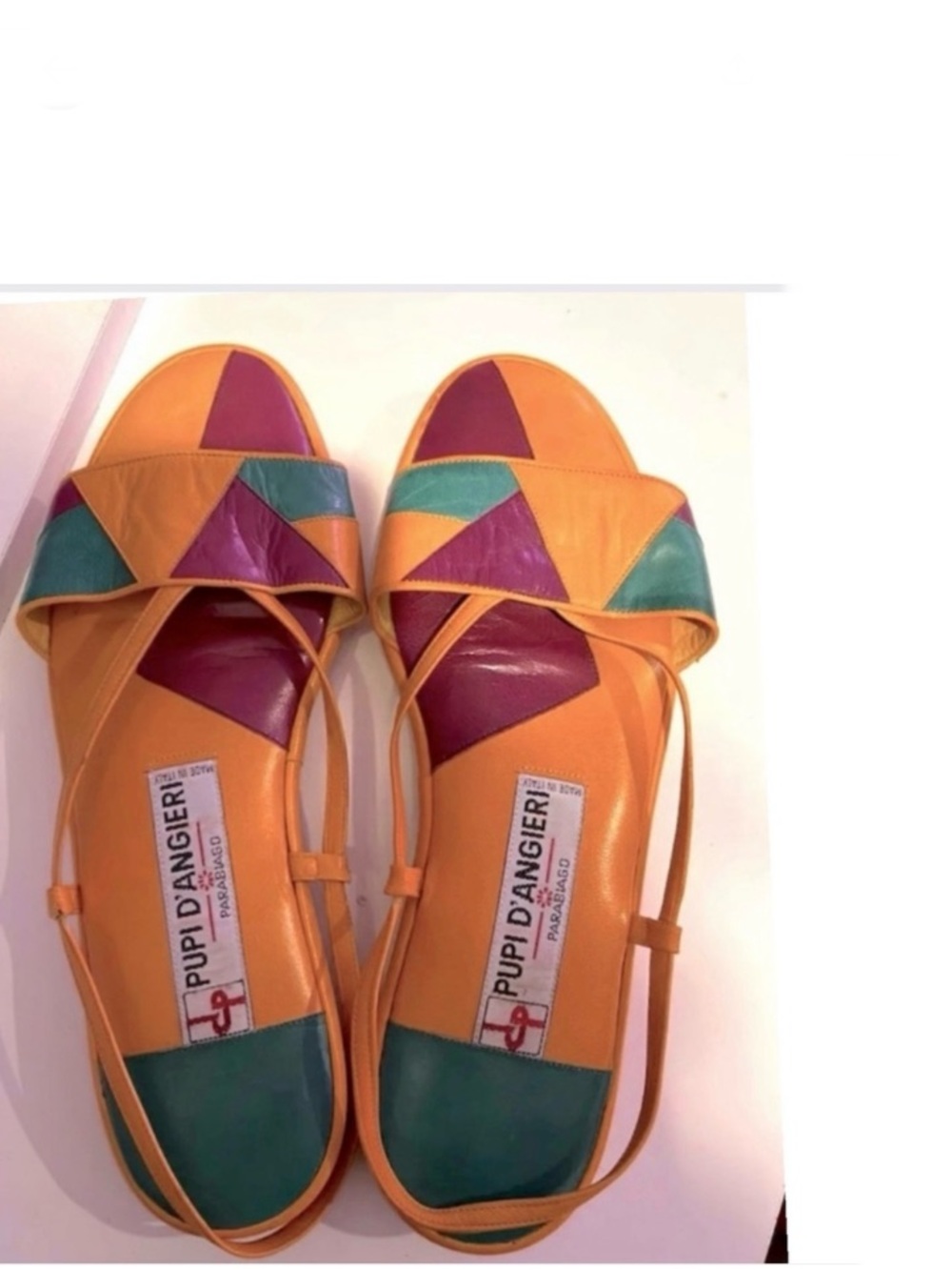 🍷Fine Italian leather comfy like slippers geomulticolored flat sandals